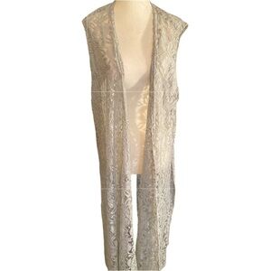Luluroe Light Grey lacy sheer duster-JOY. Calf length. Silver gray color. Sz XL